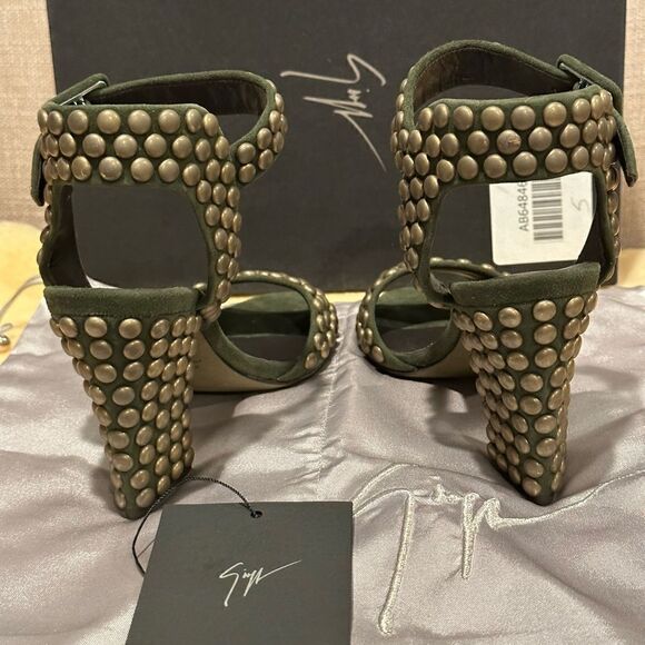 Giuseppe Zanotti studded Ankle-Wrap Chunky-Heel Sandal, Militare size 35 - Picture 6 of 16